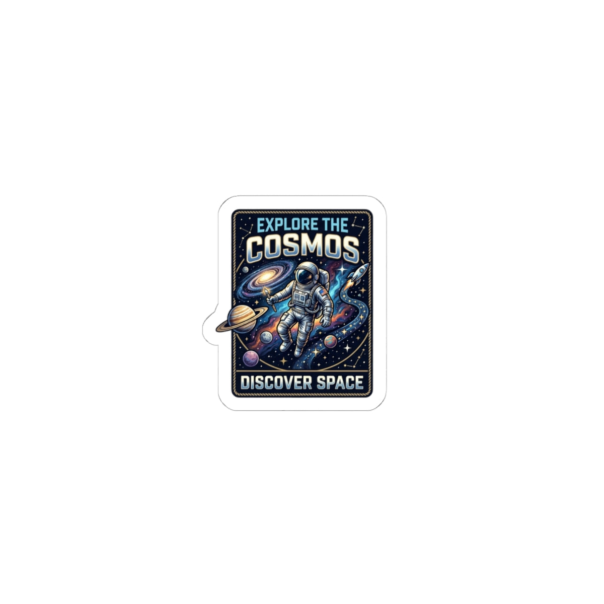 Explore the Cosmos Kiss-Cut Sticker — Astronaut Space Laptop Decal