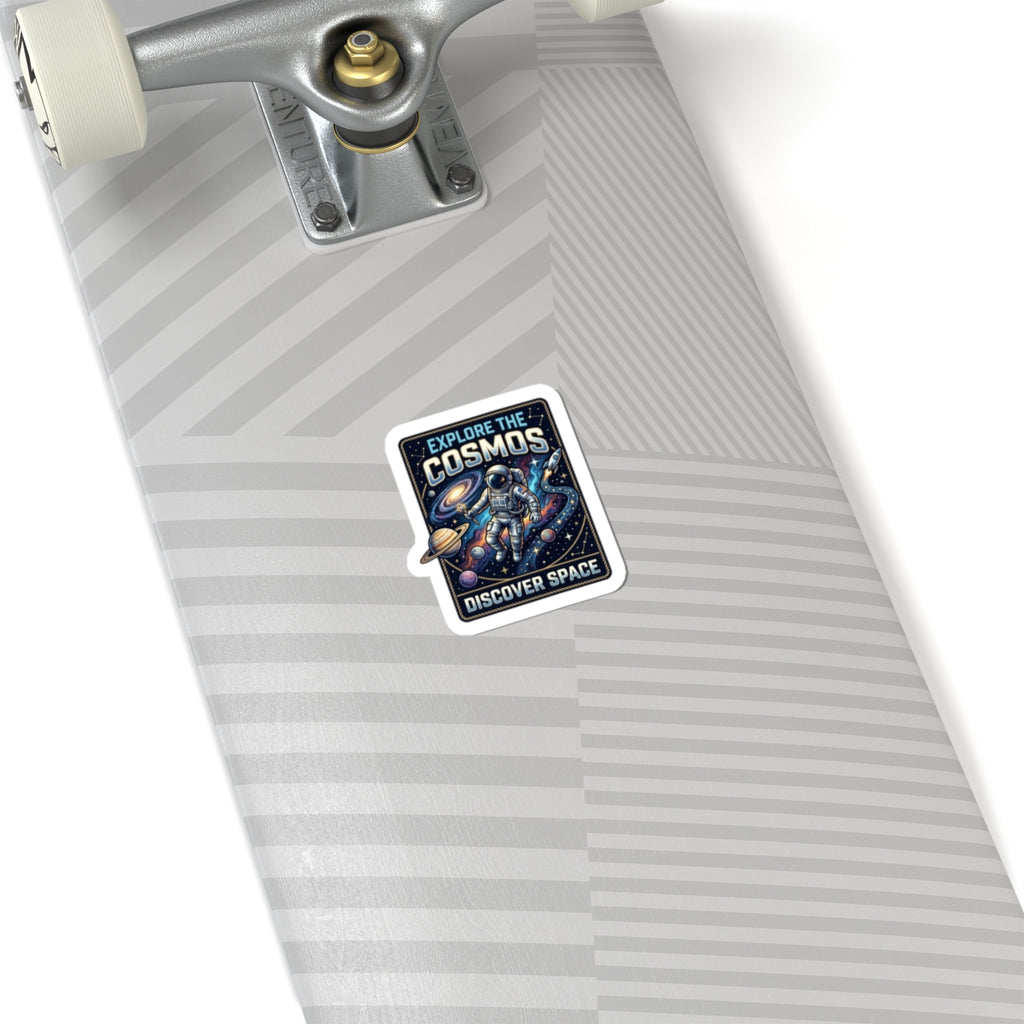 Explore the Cosmos Kiss-Cut Sticker — Astronaut Space Laptop Decal