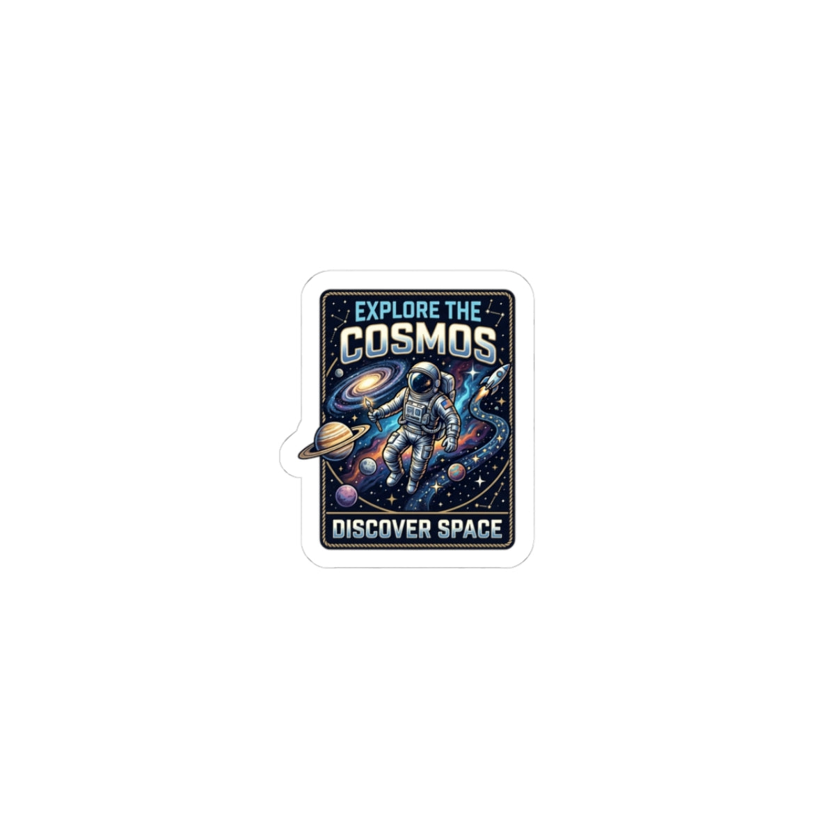 Explore the Cosmos Kiss-Cut Sticker — Astronaut Space Laptop Decal