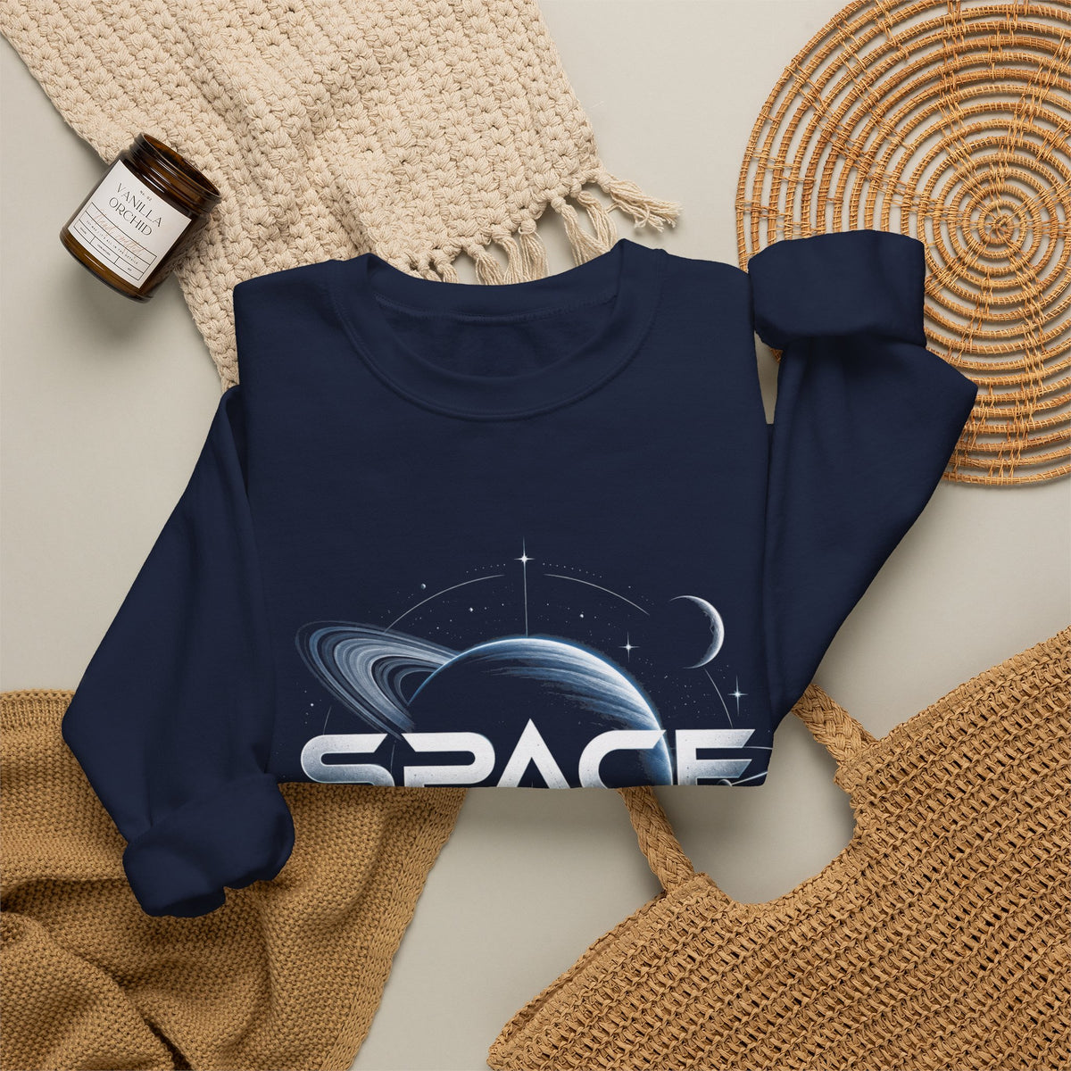 Space Graphic Sweatshirt — Retro Planet & Rings Crewneck