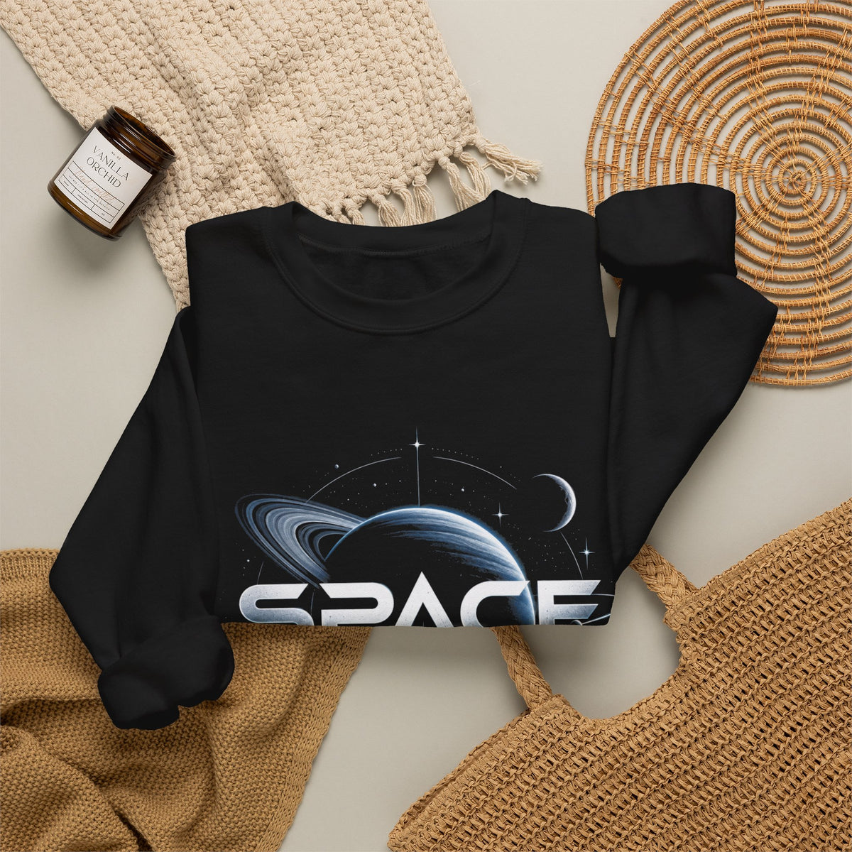 Space Graphic Sweatshirt — Retro Planet & Rings Crewneck